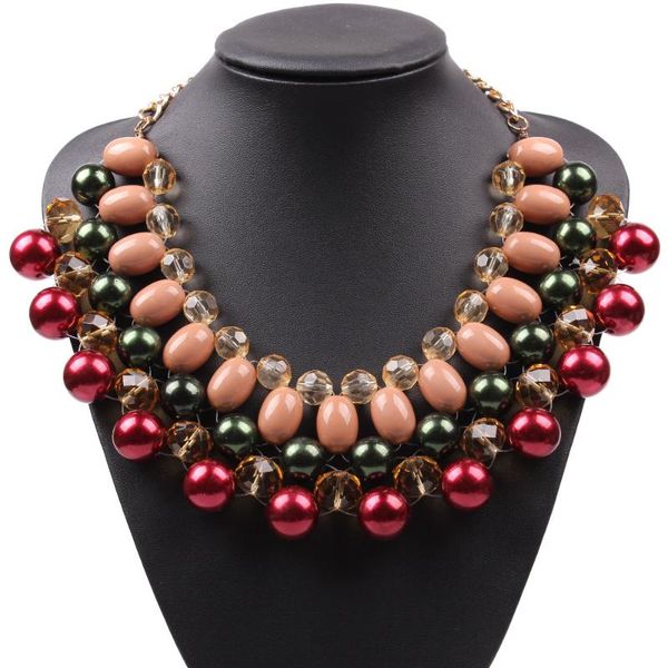 

chokers fashion model gold color chain big bead ball colorful acrylic crystal chunky statement choker necklace for women, Golden;silver