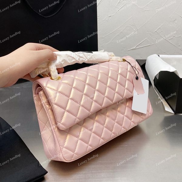 

2021 fall winter iridescent pearly pink bags france women classic double flap lambskin real genuine leather gold hardware famous designer lu