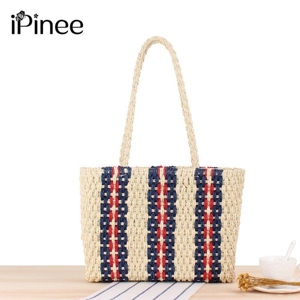 

ipinee women's casual stripe straw shoulder bag designer cane tote wicker woven large capacity summer beach basket cross body