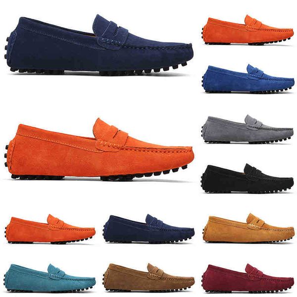 Sapatos 2022 Execução de Alta Qualidade Não-Brand Homens Mulheres Preto Luz Azul Vinho Azul Vermelho Cinza Laranja Verde Verde Mens Deslizamento no Sapato de Couro preguiçoso Tamanho 38-45Outdoor