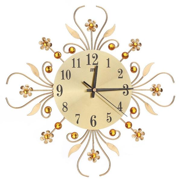 

wall clocks large metal clock gold sun flower european wrought luxury diamond mute for living room study office home decor shape style