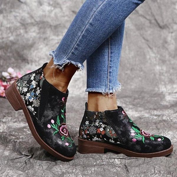 

boots autumn and winter flower embroidered large women's, Black