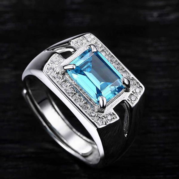 

chuangxing simulated sea blue diamond ring z domineering fashion men's personalized fashion men's ring with adjustable opening, Golden;silver
