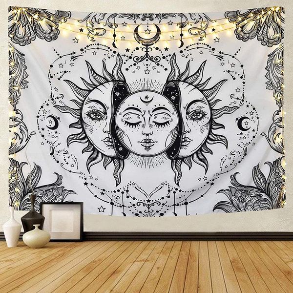 

tapestries sun moon face mandala large tapestry wall hanging cloth decor bedroom living room bohemian black white pendant mural