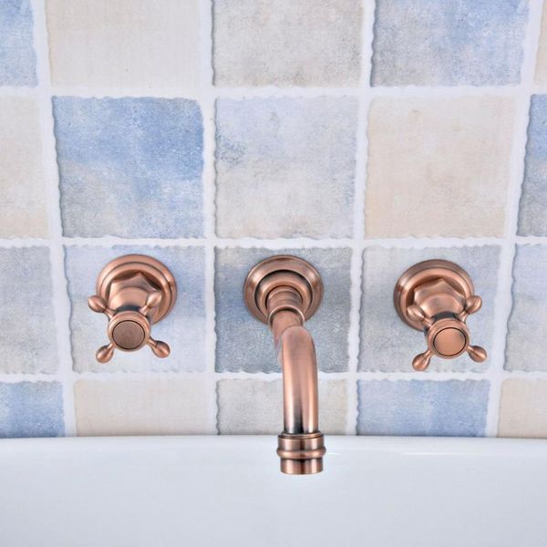 

bathroom sink faucets antique red copper brass wall mounted dual handles widespread 3 holes basin tub faucet mixer water taps msf521