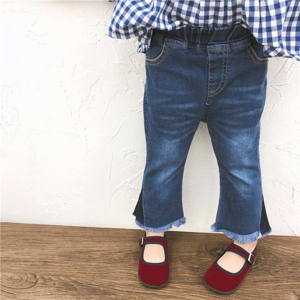 

children girls denim jeans fashion flare pants for baby kids wild thin trousers clothes girl children's, Blue