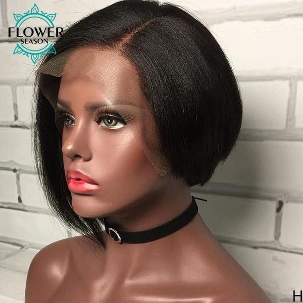 

short bob wigs pixie cut wig pre plucked 13x4 lace front human hair for women 130% density brazilian remy flowerseason1, Black;brown