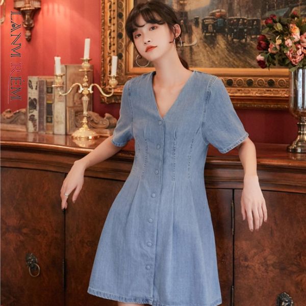 

blue denim dresses summer women's v-neck short sleeve casual dress female fashion streetwear clothes 2d1495 210507, Black;gray
