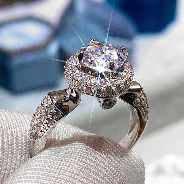 

wedding rings luxury female white crystal stone ring promise silver color for women vintage bride round zircon engagement, Slivery;golden