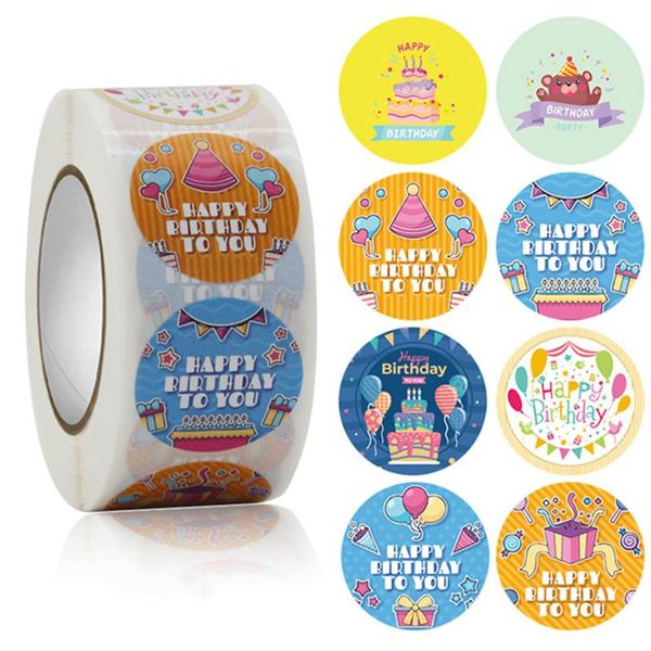 

gift wrap 1inch 500pcs happy children's day birthday stickers decor 8 designs circle roll chrome paper adhesive label tag