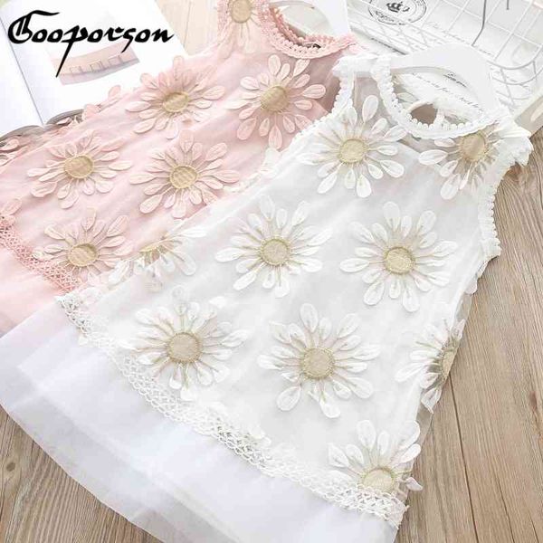 

summer children's pure color embroidery flowers gauze dress korean girl princess dress baby gauze dressing 210715, Red;yellow