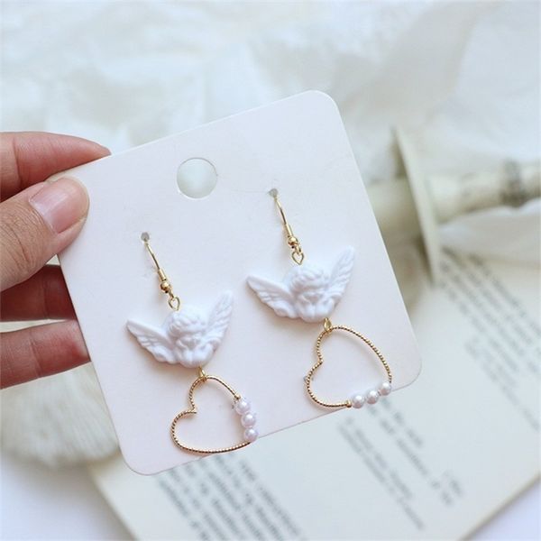 

love heart cupid ear pendants hook beading women charm valentines day earrings fashion korean style jewelry accessories 3 98qj n2, Silver