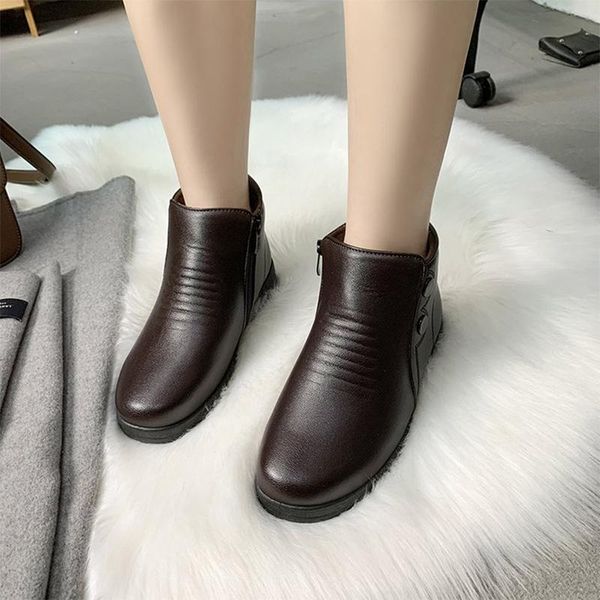 

boots women winter shoes female short snow zipper ladies waterproof pu leather warm plush platform flats ankle, Black