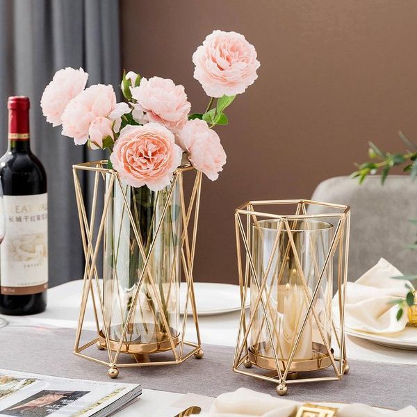 

candle holders nordic golden glass vase hydroponic plant flower iron geometric metal holder modern living room interior home decor