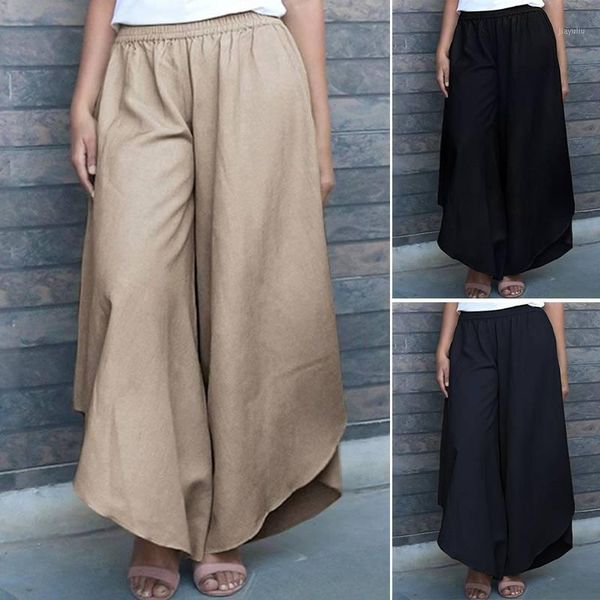 

women's pants & capris women's autumn casual loose asymmetrical pantalon solid wide leg women palazzo pockets elastic waist trouse, Black;white