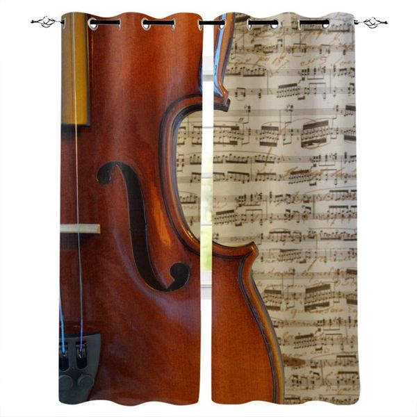

curtain & drapes brown violin musical note classical curtains for living room window bedroom modern interior home decoration