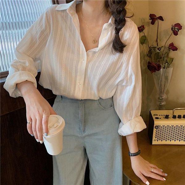 

women's blouses & shirts real s spring french temperament lapel single-breasted shirt simple and versatile gentle dark striped, White