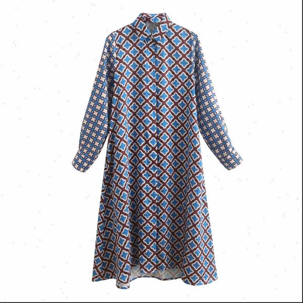 

summer vintage print womens dresses long sleeve turn down collar buttons elegant straight shirts vestidos, Black;gray