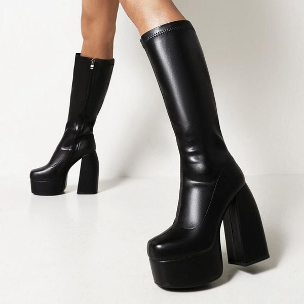 

boots karin female western platform square heel super high 2021 winter comfy elegant over-the-knee shoes, Black
