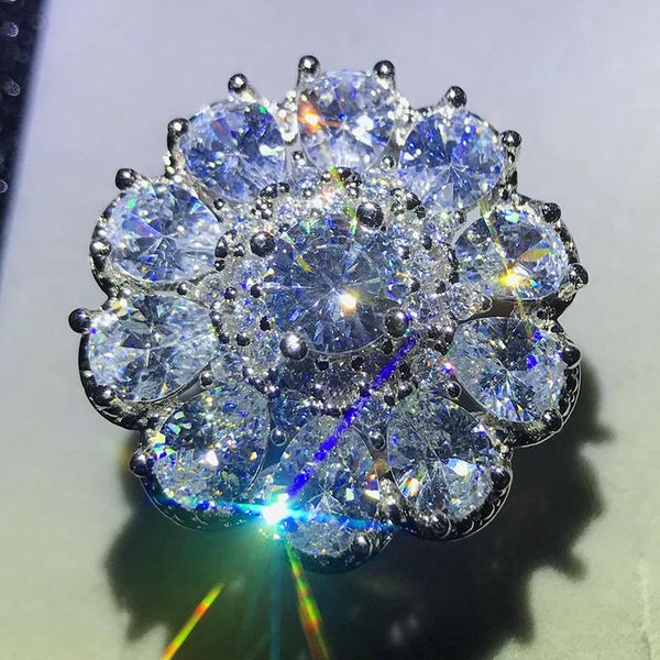 

wedding rings luxury female big zircon stone ring cute silver color white pink sunflower charm promise engagement for women, Slivery;golden