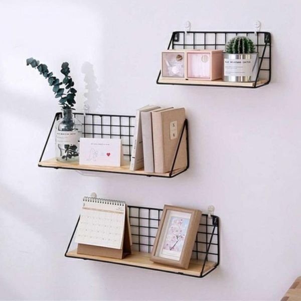 

kitchen storage & organization iron holder home wall hanging shelf flower pot book wooden rack decor