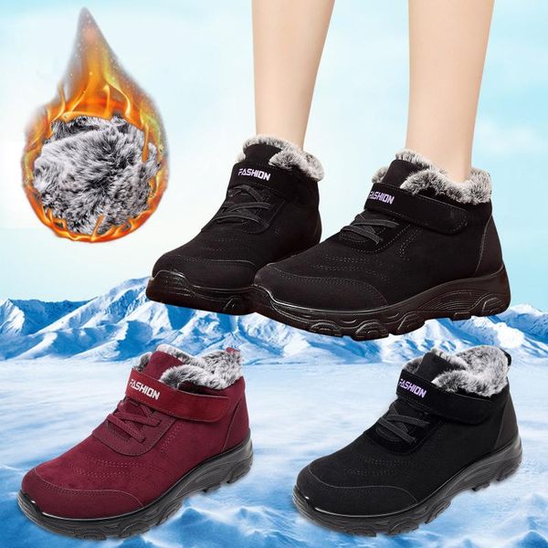 

boots fashion women snow shoes non-slip flock winter keep warm flat thick plush round toe sport plus size d922#, Black