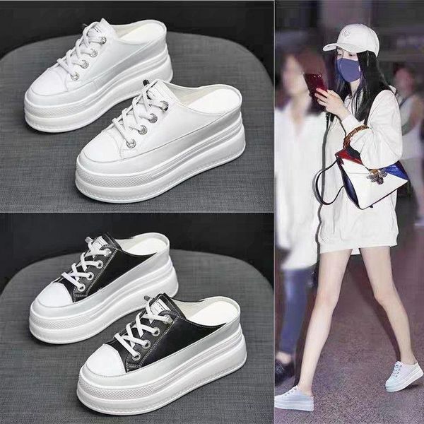 

slippers 2021 baotou small white women wear online celebrity wild tide without heel lazy sandals sponge cake thick bottom, Black