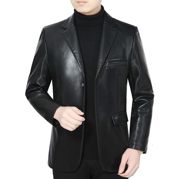 

men's leather & faux pu suit jacket korean slim fit coat business casual blazer autumn new fashion jackets male 6hn5, Black
