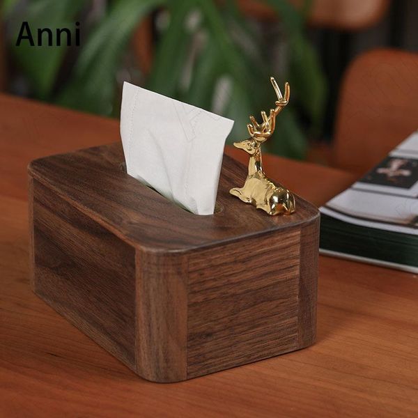 

golden deer decorative wood tissue boxes european classical black walnut paper towel organization home living room decor & napkins