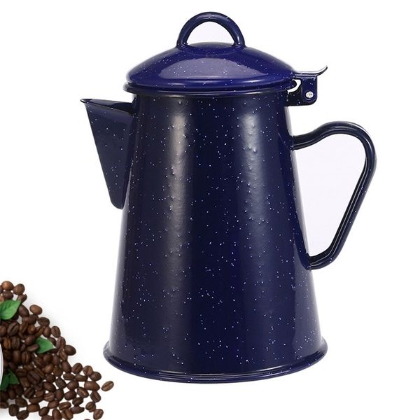 Coffee Pote Esmalte Kettle High Quality Hand Tea Bule Bule Vintage Decoração Home Starry Sky Blue 210423