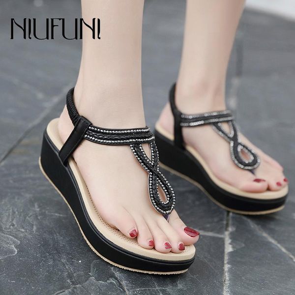 

dress shoes casual plus size rhinestone flip flops 2021 women's sandals low heel waterproof platform fashion flats wedges beach, Black