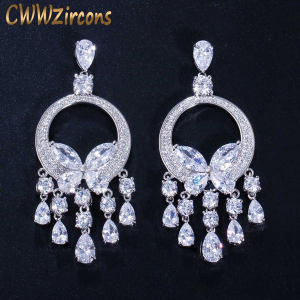 

brand elegant shape water drop dangling cubic zirconia earring for women big long cz party wedding jewelry cz054 210714, Silver