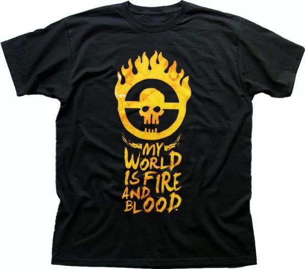 

mad max fury road my world is fire and blood black printed t-shirt fn9399, White;black