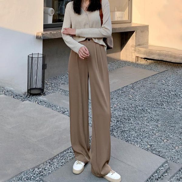 

women's pants & capris wide leg 2021 spring and autumn high waist drape straight loose floor versatile comfortable qn*, Black;white