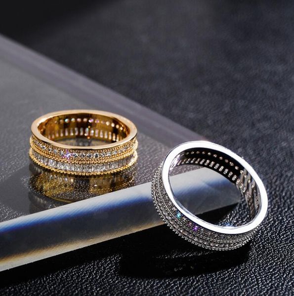 

hip hop bling ice out cubic zirconia cz ring for men women spinner geometric round gold rings party jewelry, Silver