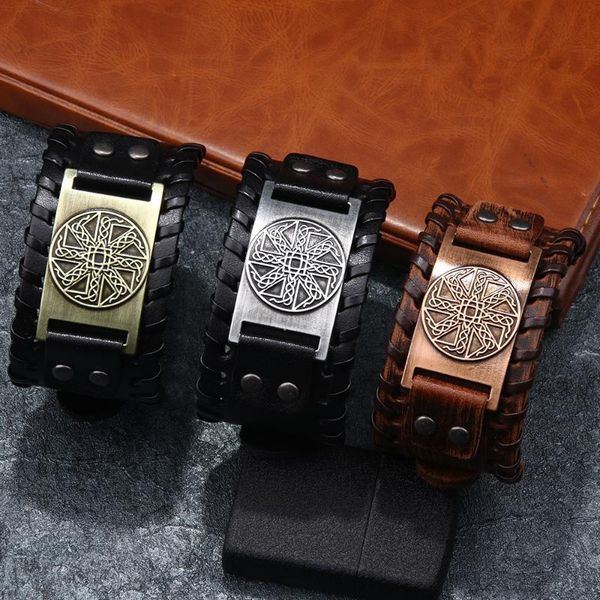 

bangle nordic viking irish knot odin rune bracelet men's accessories fashion metal leather religious amulet jewelry, Black