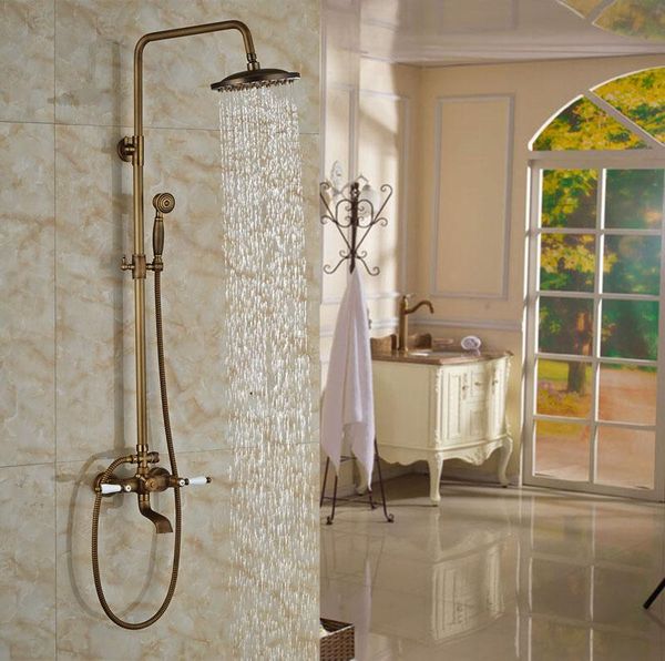 

contemporary antique brass shower faucet double handles with hand mixer tap wall mounted bathroom sets
