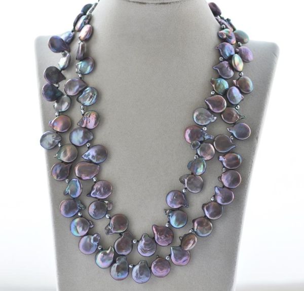 

chokers mctÂ·star z10729 20"-42" 14mm black coin freshwater pearl necklace, Golden;silver