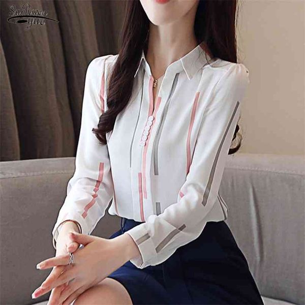 

long sleeve womens and blouses striped shirt women shirts fashion office work wear blouse 0973 210421, White