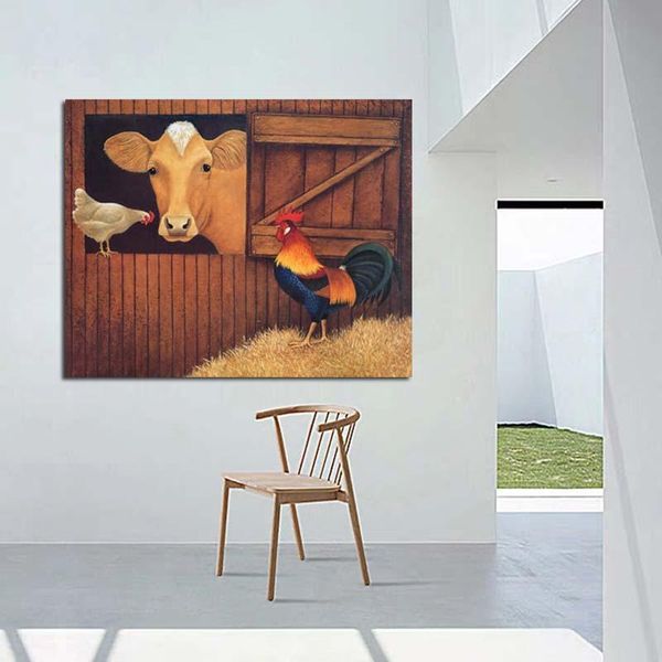 

paintings prints home decor canvas painting wall art modern modular lowell herrero chicken cow pictures for living room poster no framed