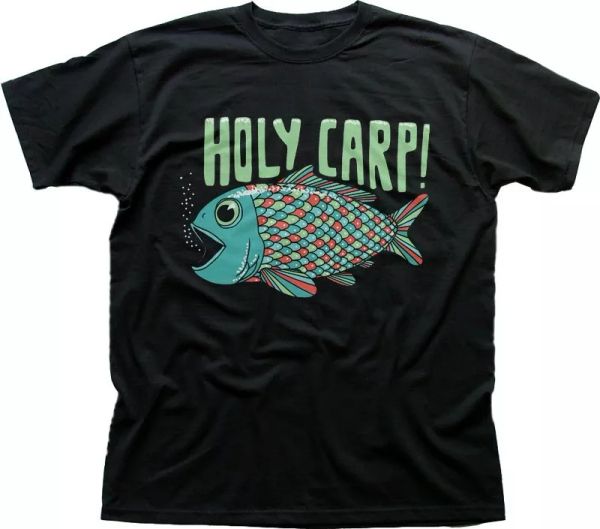 

holy carp angler holy crap fly fishing funny printed t-shirt fn9411, White;black