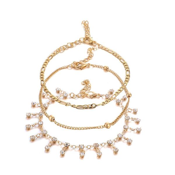 

anklets bohemia summer gold color multi-layer clear crystal stone jewelry 3pcs/sets women ladies accessories 2021, Red;blue