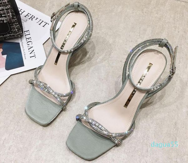 

women high heels rhinestone ankle strap pumps open toe shollw, Black
