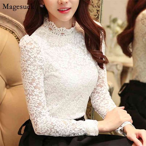 

spring plus size white shirt blouse women floral lace shirts long sleeve cotton office ladies blusas mujer 1695 210512