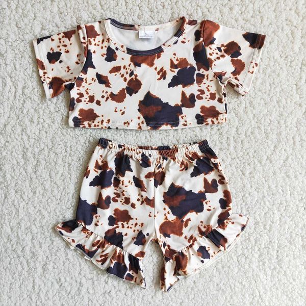 

summer style fashion girls short sleeve outfit toddler kids navel and ruffle shorts 2pieces set, White