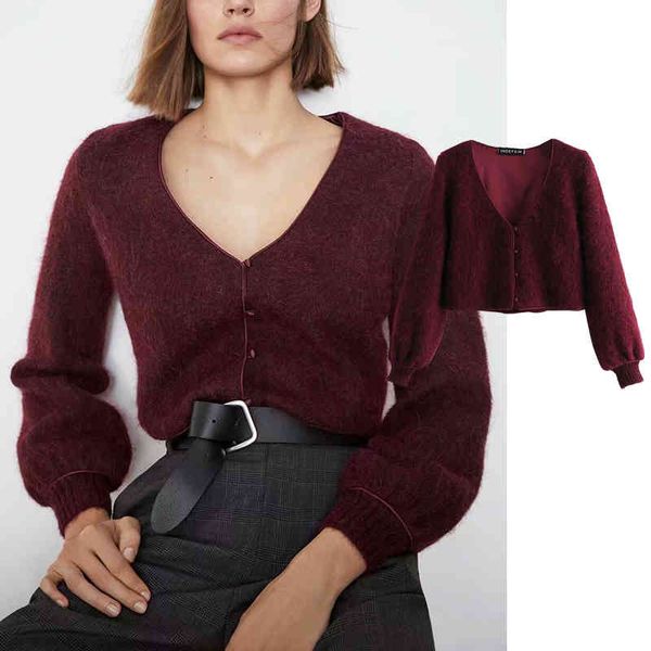 

women's two piece pants za women autumn knitted sweater winter cardigan v neck sweater long sleeve casual loose knit single breast, White