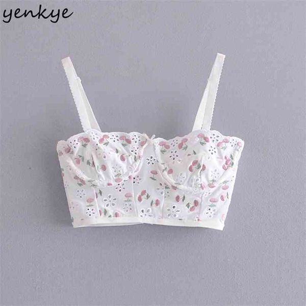 

sweet cherry embroidery cami women sleeveless crop fashion summer s 210514, White