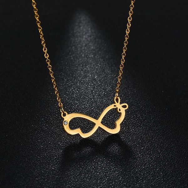 

trendy stainless steel butterfly necklace for women gold color heart pendant chain necklaces party gift, Silver