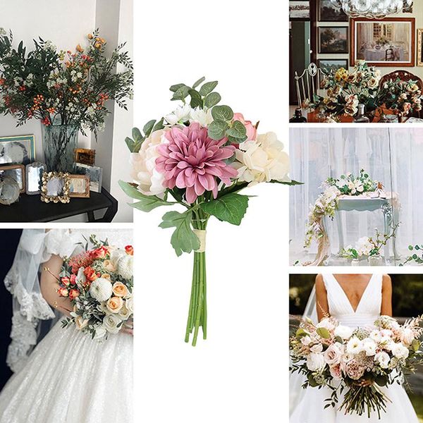 

decorative flowers & wreaths artificial retro silk rose bouquet hydrangea peony vintage bride holding fake flower home wedding decoration ac