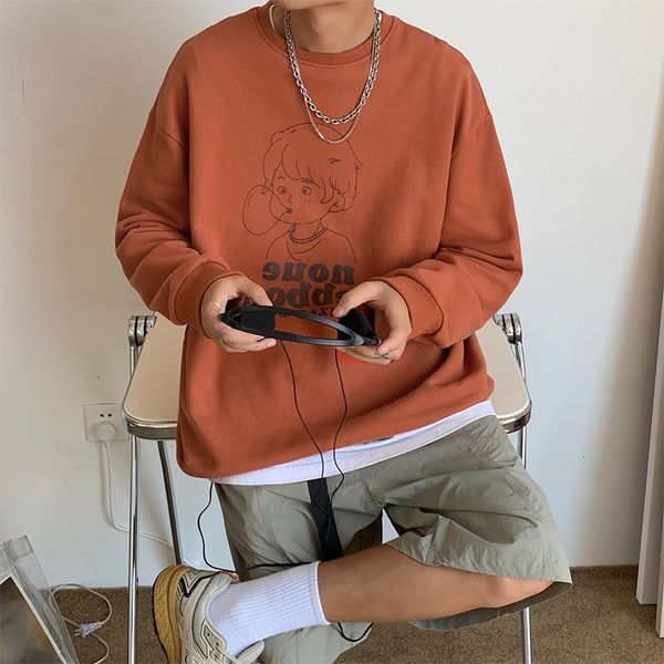 

men's autumn sved fashion casual loose bottoming long t men's sweater, Black